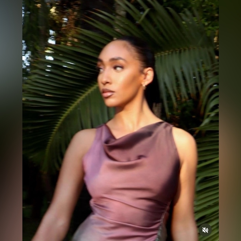 Zara dress midi satin tie dye fitted bodycon casual evening wedding cowl neck - Picture 4 of 13